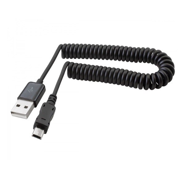 Adatkábel és töltő (USB - miniUSB adapter, spirálkábel 38-100cm) FEKETE Adatkábel és töltő (USB - miniUSB adapter, spirálkábel 38-100cm) FEKETE