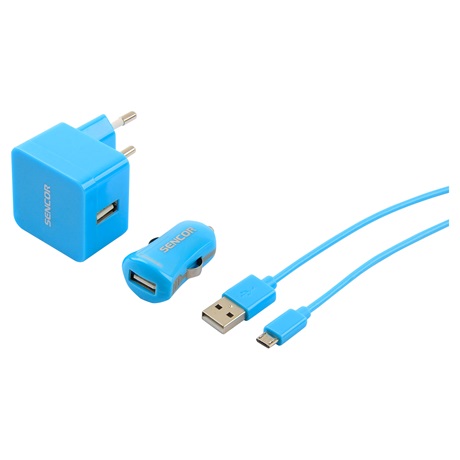 Sencor SCO 516-000BL USB KIT Autós töltő + Hálózati töltő + töltőkábel 1m Kék
