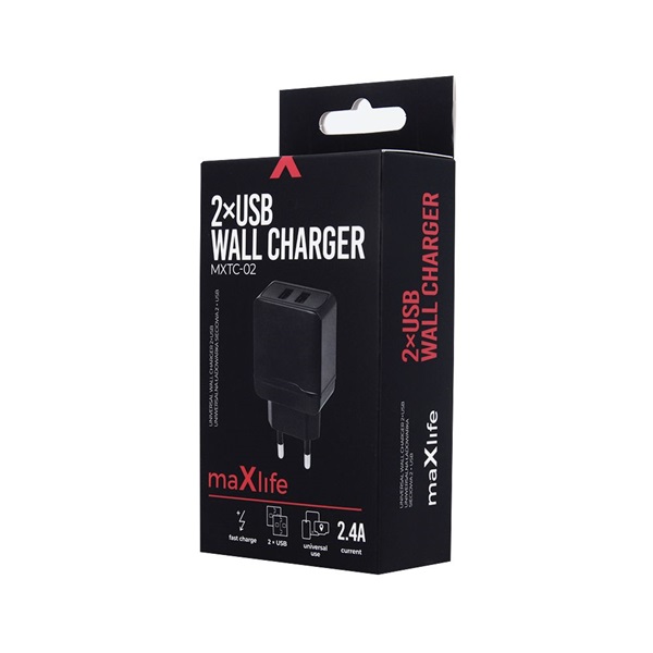Maxlife TF-0013 2xUSB-s hálózati töltő 2.1A fekete