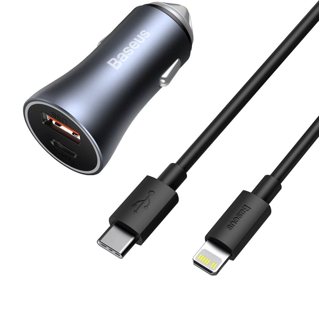 Baseus Golden Contactor Pro autós töltő, USB + USB-C, QC4.0 +, PD, SCP, 40W, szürke + USB-C kábel iP 1m-hez, fekete (TZCCJD-B0G) Baseus Golden Contactor Pro autós töltő, USB + USB-C, QC4.0 +, PD, SCP, 40W, szürke + USB-C kábel iP 1m-hez, fekete (TZCCJD-B0G)