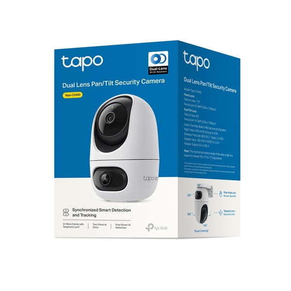 TP-LINK  TAPO C245D Wireless Kamera Cloud beltéri forgatható színes éjjellátó Dual kamera