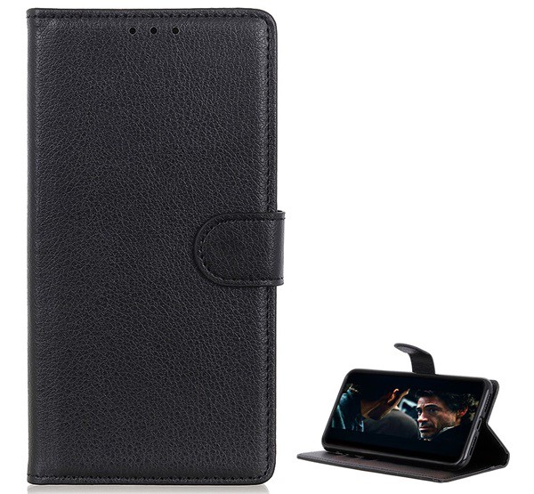 Tok álló, bőr hatású (FLIP, oldalra nyíló, asztali tartó funkció, prémium) FEKETE [LG Velvet (G910E)]