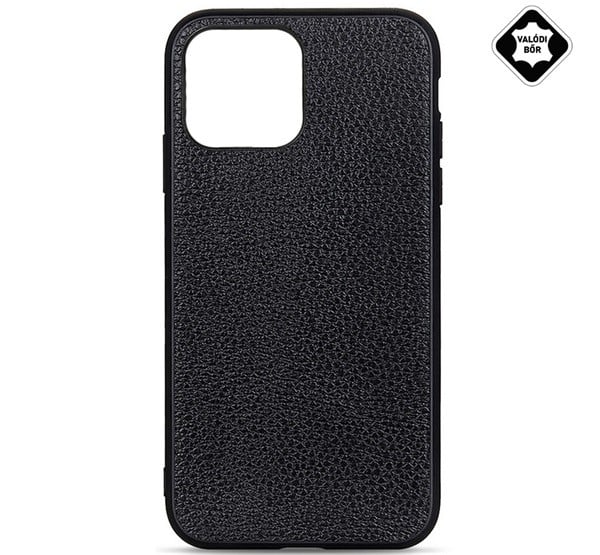 Szilikon telefonvédő (valódi bőr bevonat) FEKETE [Apple iPhone 13 Pro]