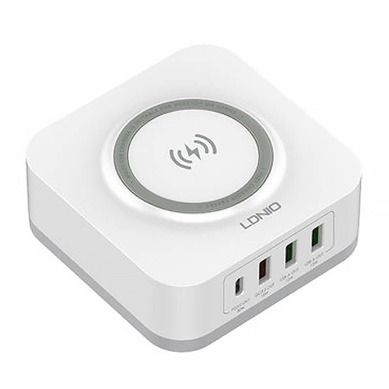 Wireless induction charger LDNIO AW004, 3x USB + USB-C, 32W (white)