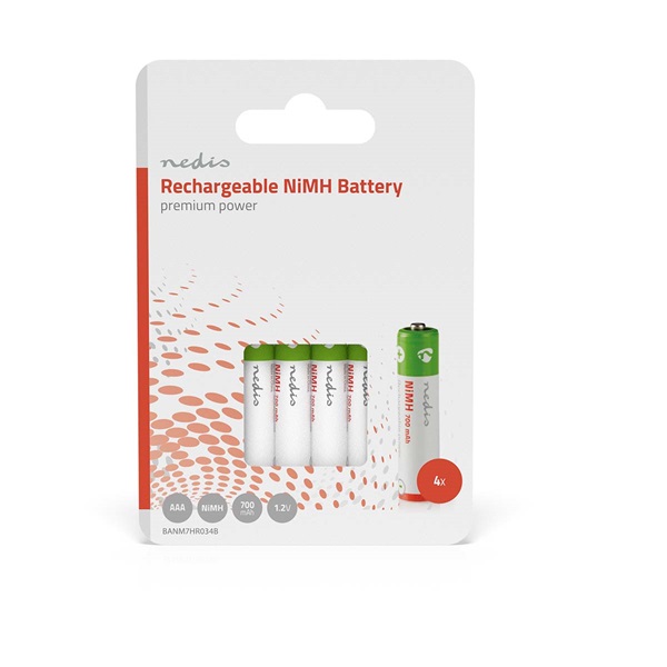 Nedis újratölthető Ni-MH Akkumulátor AAA 1.2V 700mAh 4db (BANM7HR034B)