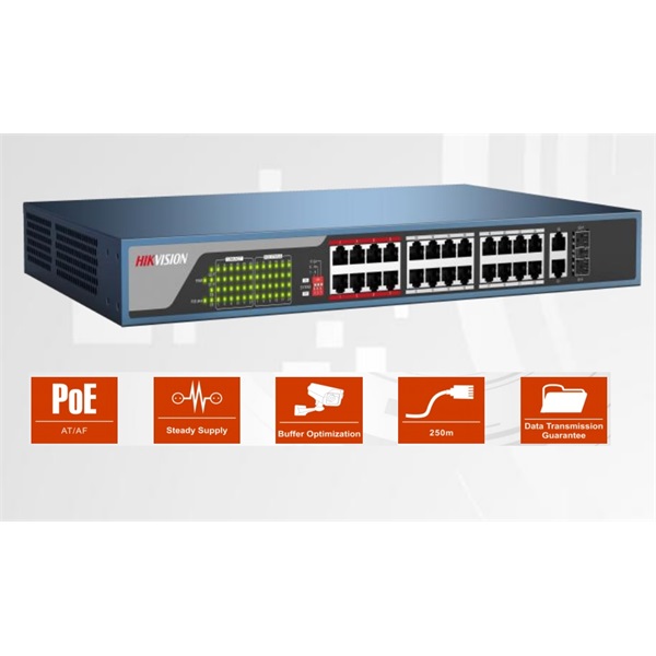 Hikvision  PoE  DS-3E0326P-E  24 port 100Mbps 370W 2 port 1000Mbps combo Switch