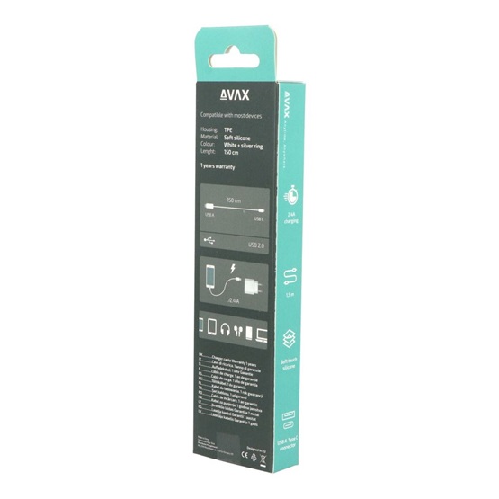  AVAX CB621 CREAMY+ USB A - Type C  1,5m  2.4A gyorstöltő kábel fehér-ezüst  