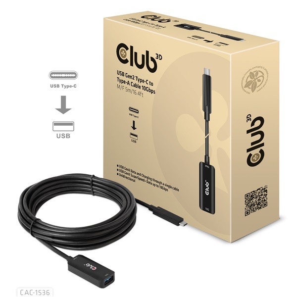 Club3D Kábel -  (USB-C Gen 2 to USB-A, 10Gbps, 5m) (CAC-1536)