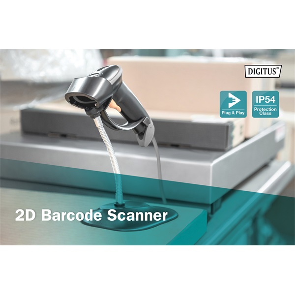 Digitus 2D Barcode Scanner QR-Code Compatible Vonalkódolvasó fekete