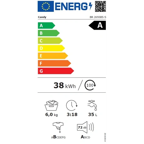 Candy BR 26SSB5-S Elöltöltős mosógép Fehér/Fekete - 6 kg, A Energiaosztály