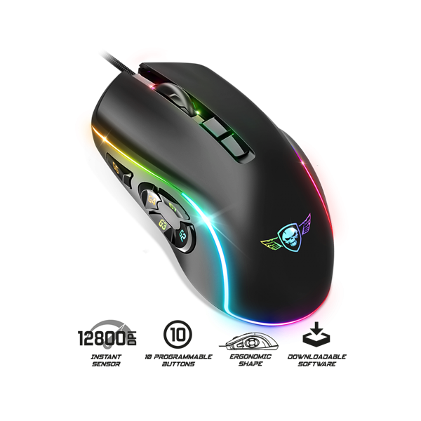 Spirit of Gamer ELITE-M30  Optikai 10 gomb programozható RGB Egér  Fekete 