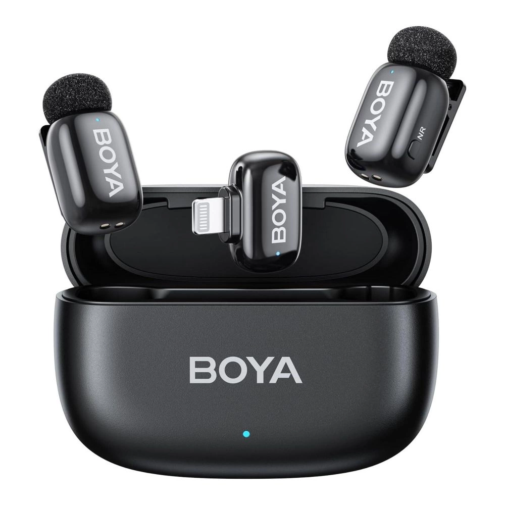 BOYA Mini 2 - 2 adó + 1 vevő (Lightning csatlakozóval) + 1 töltőtok Fekete