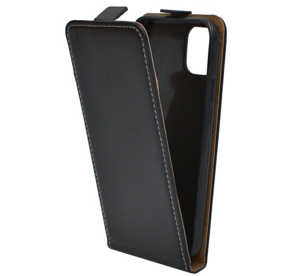 Tok álló, bőr hatású (FLIP, lefelé nyíló, szilikon tartó) FEKETE [Apple iPhone 11]