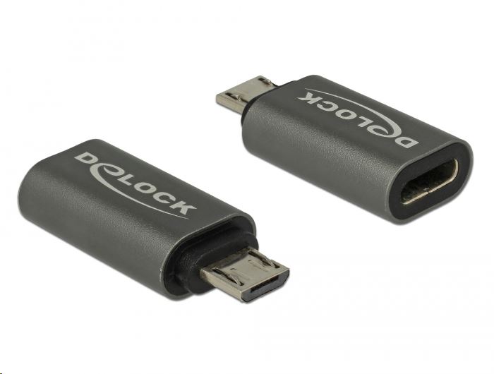 Delock 65927 USB 2.0 Micro-B male to USB 2.0 Type-C female adapter, antracit Delock 65927 USB 2.0 Micro-B male to USB 2.0 Type-C female adapter, antracit