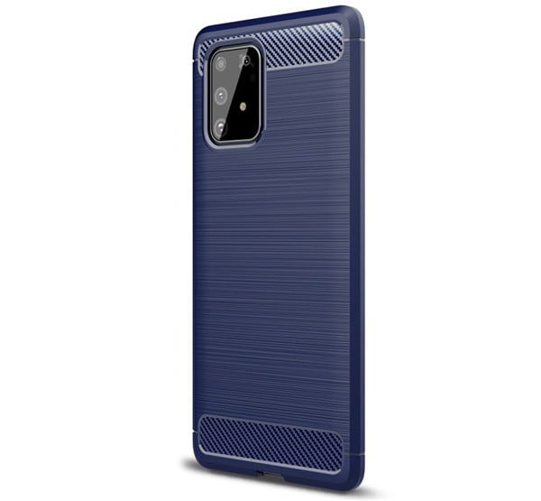 Szilikon telefonvédő (közepesen ütésálló, légpárnás sarok, szálcsiszolt, karbon minta) SÖTÉTKÉK [Samsung Galaxy S10 Lite (SM-G770F) ]