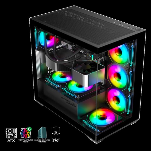 Spirit of Gamer SPARK Black Fekete  ablakos 6x12cm ventilátor alsó táp Számítógépház 