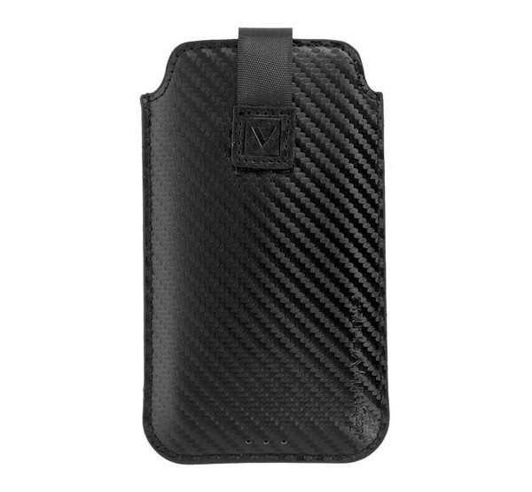 Tok álló, bőr hatású, POUCH (kihúzható, univerzális, S méret, karbon minta) FEKETE [Apple iPhone SE (2016)]