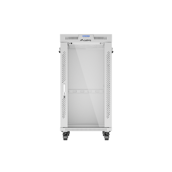 Lanberg 19" szabadon álló rack szekrény 22U/600X800 üvegajtó, lapraszerelt, LCD kijelző, szürke V2