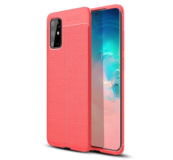 Szilikon telefonvédő (közepesen ütésálló, bőr hatású, varrás minta) PIROS [Samsung Galaxy S20 Plus 5G (SM-G986)]