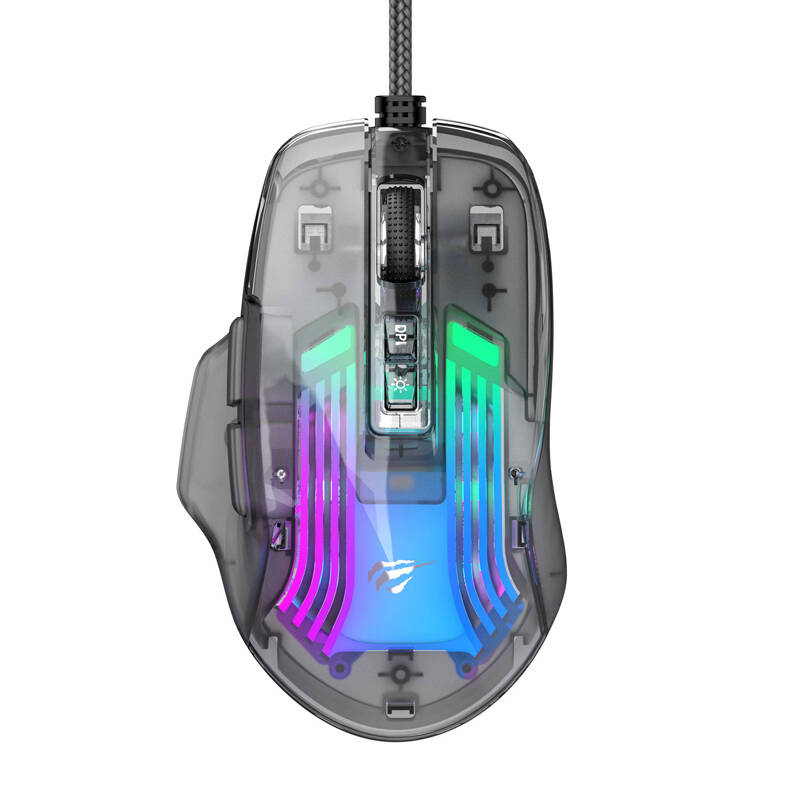 Havit MS1011SE vezetékes gamer  egér átlátszó-fekete 