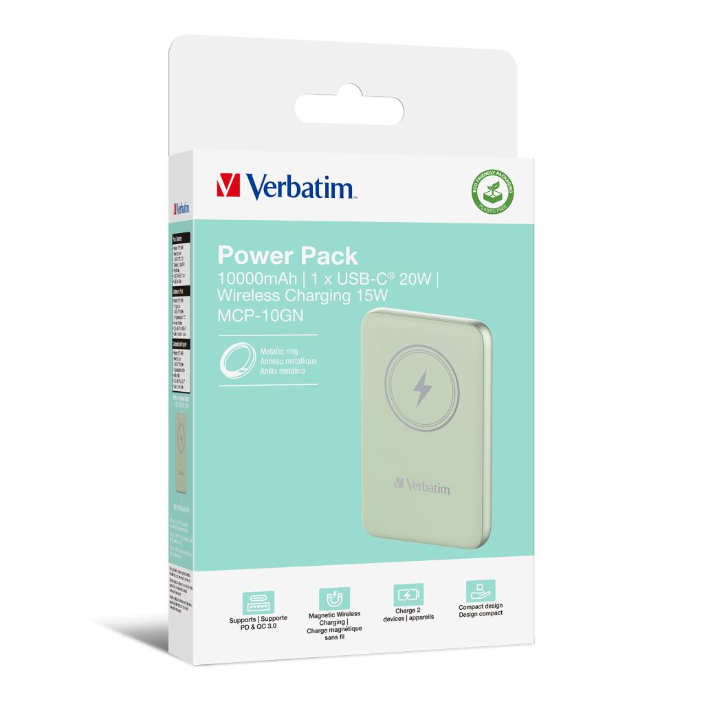 Verbatim Charge 'n' Go mágneses, vezeték nélküli 10000mAh Power Bank zöld (32246) Verbatim Charge 'n' Go mágneses, vezeték nélküli 10000mAh Power Bank zöld (32246)