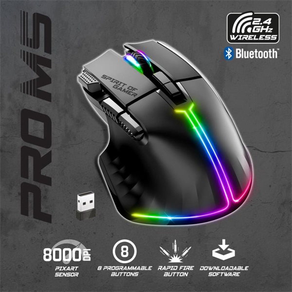 Spirit of Gamer  PRO-M5 Wireless Egér vezeték nélküli Fekete 