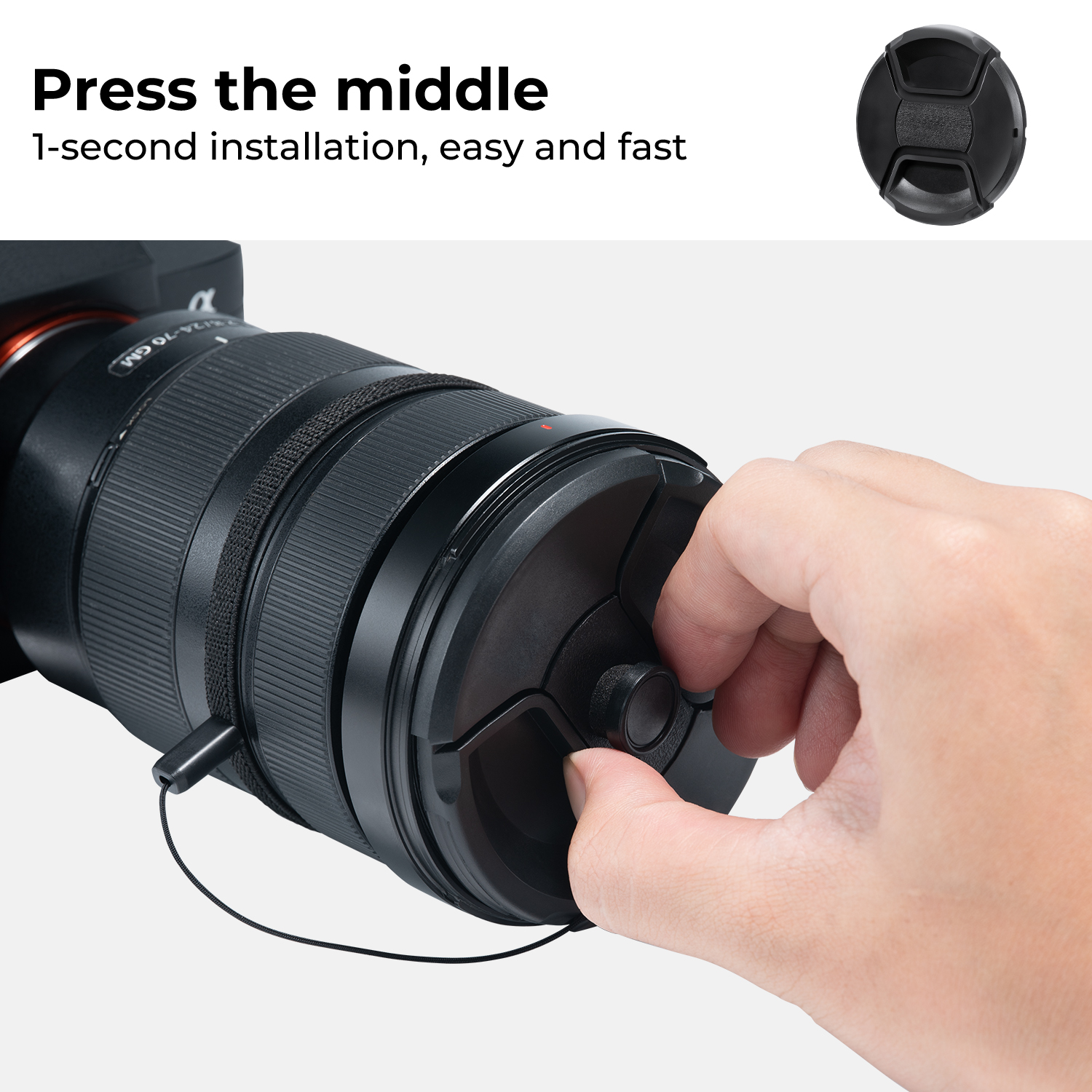 K&F Concept 3db objektívvédő sapka zsinórral + 3db törlőkendő, 82mm