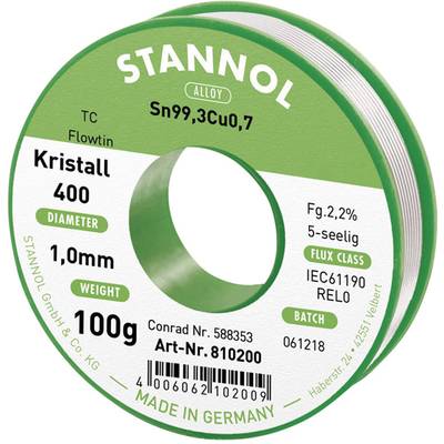 Stannol Flowtin TC Forrasztóón, ólommentes Tekercs Sn99.3Cu0.7 100 g 1 mm Stannol Flowtin TC Forrasztóón, ólommentes Tekercs Sn99.3Cu0.7 100 g 1 mm