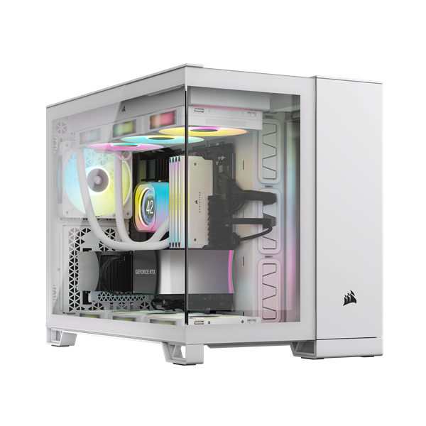 CORSAIR Ház iCUE LINK 2500X RGB Dual Chamber, 2xRX120 RGB Ventilátor, Tápegység nélkül, Edzett Üveg, fehér