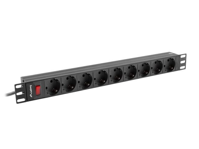 Lanberg PDU 19" 1U 16A 9 dugalj 3m rack elosztó fekete (PDU-09F-0300-BK)