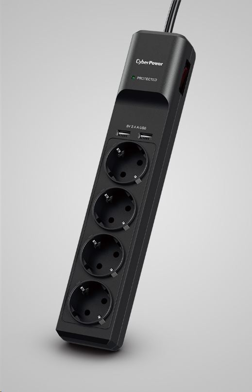 CyberPower P0420SUD0-DE 4 aljzat túlfeszültség védő és USB töltő 2 x 2.4A CyberPower P0420SUD0-DE 4 aljzat túlfeszültség védő és USB töltő 2 x 2.4A