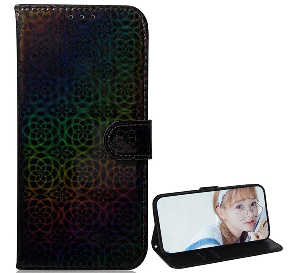 Tok álló, bőr hatású (FLIP, oldalra nyíló, asztali tartó funkció, virág minta) FEKETE [Xiaomi Mi 10T Pro 5G]