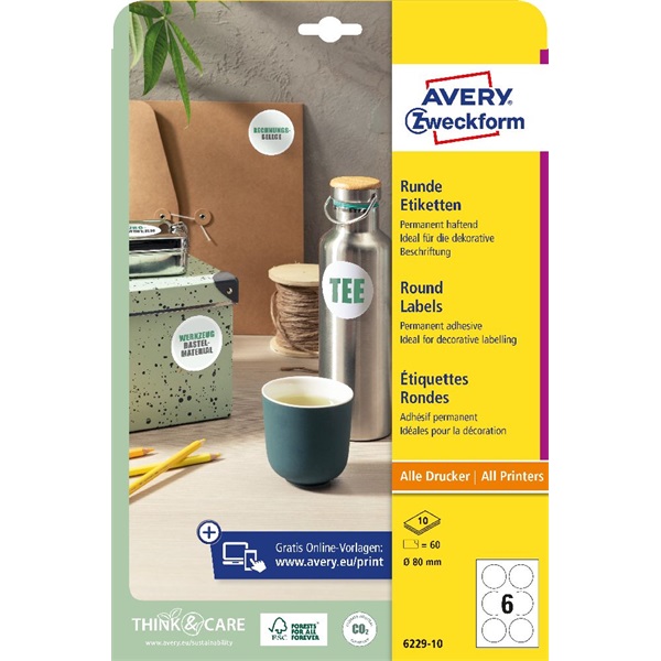 Avery 6229-10 fehér 80mm 10 ív univerzális címke köretikett Avery 6229-10 fehér 80mm 10 ív univerzális címke köretikett
