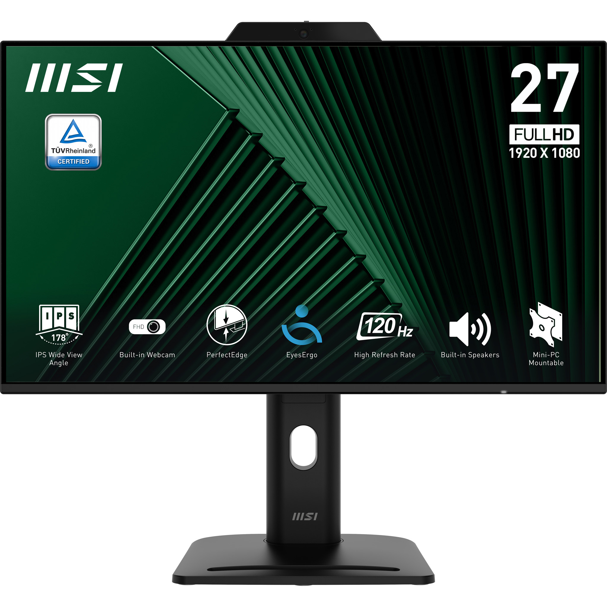 MSI 27" Business PRO MP272PMG Monitor - 1920x1080, FHD, IPS, 120Hz, Webcam, Fekete