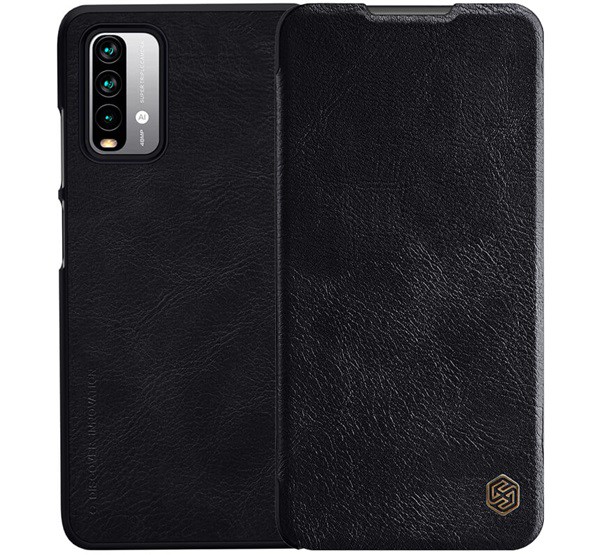 NILLKIN QIN tok álló, bőr hatású (FLIP, oldalra nyíló, bankkártya tartó) FEKETE [Xiaomi Redmi 9T]