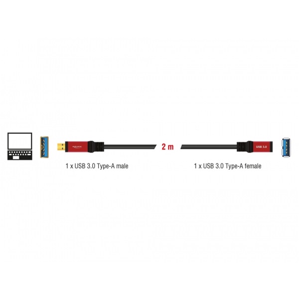 Delock 82753 USB 3.0-A apa / anya prémium hosszabbító kábel, 2 m Delock 82753 USB 3.0-A apa / anya prémium hosszabbító kábel, 2 m