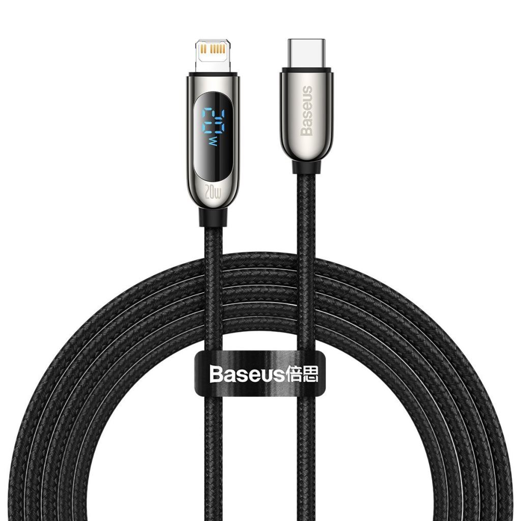 Baseus USB-C-Lightning kábel kijelzővel, PD, 20 W, 2m, fekete (CATLSK-A01)