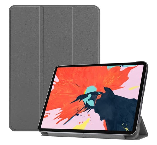 Tok álló, bőr hatású (aktív FLIP, oldalra nyíló, TRIFOLD asztali tartó funkció) SZÜRKE [Apple IPAD Pro 12.9 (2018)]