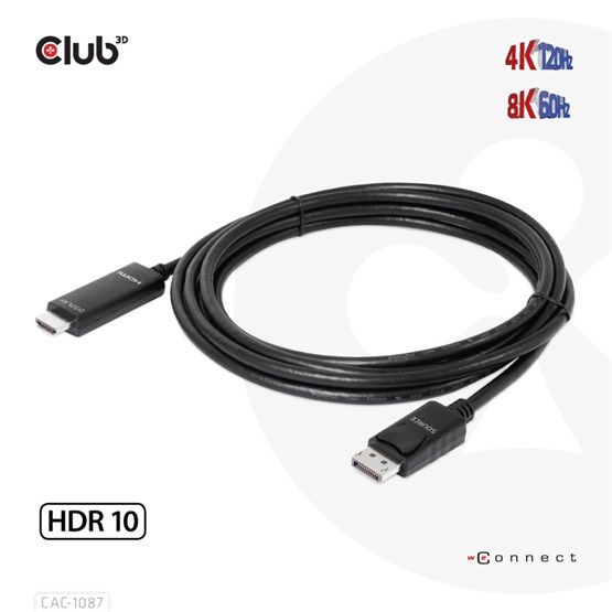 Club3D DisplayPort 1.4 to HDMI 4K120Hz or 8K60Hz HDR10 Cable M/M