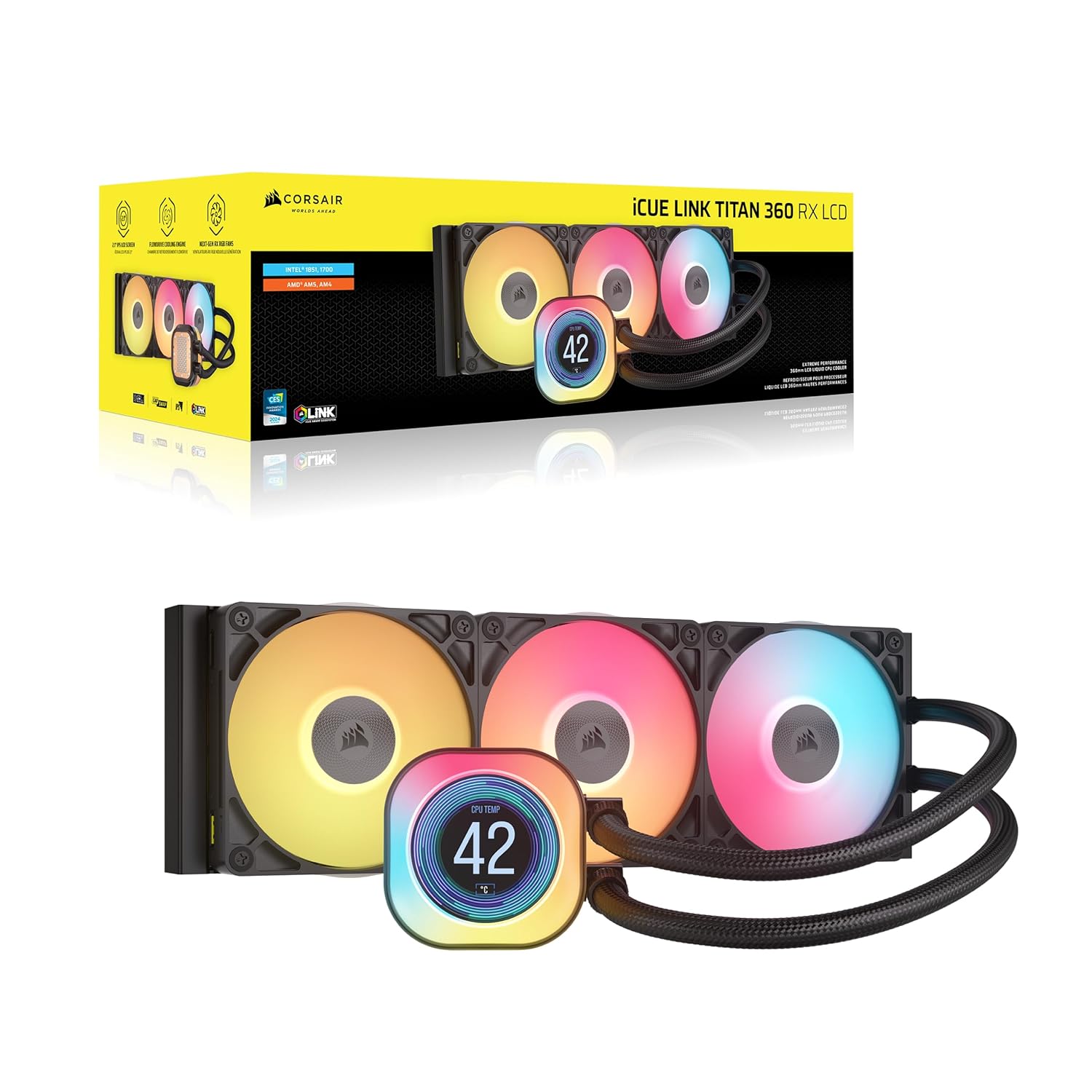 CORSAIR iCUE LINK TITAN 360 RX LCD AIO  360mm Radiator  Liquid CPU Cooler