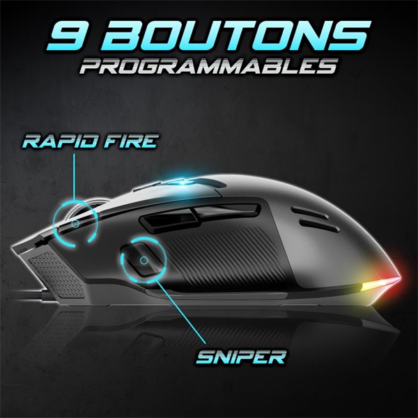 Spirit of Gamer ELITE-M60 Optikai  20000 DPI  1000Hz  9 programozható gomb  RGB  vezetékes Egér Fekete