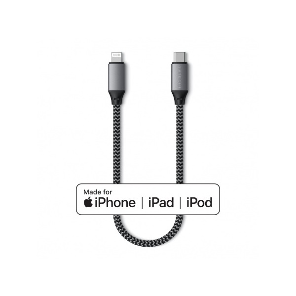 Satechi ST-TCL10M USB-C - lightning kábel (MFI) szőtt 25cm  Space Grey