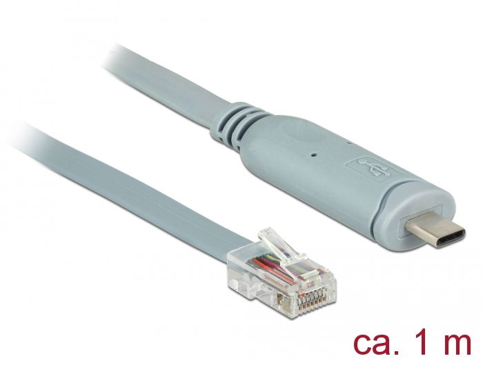 Delock Adapter USB 2.0 C-típusú apa > 1 x soros RS-232 RJ45 apa 1,0 m szürke (89893)