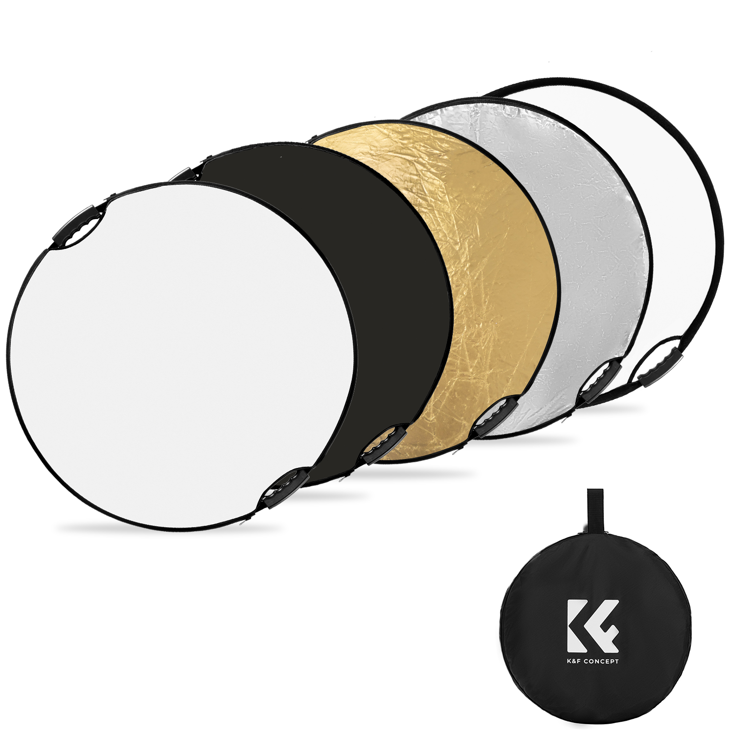 K&F Concept 5in1 derítőlap, reflektor fogantyúval 80cm (feh, fek, arany, ezüst, transp) + hordtáska K&F Concept 5in1 derítőlap, reflektor fogantyúval 80cm (feh, fek, arany, ezüst, transp) + hordtáska