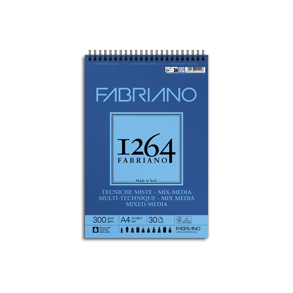 Fabriano 1264 Mixed Media 300 g A4 30 lap spirál rajz- és vázlattömb Fabriano 1264 Mixed Media 300 g A4 30 lap spirál rajz- és vázlattömb