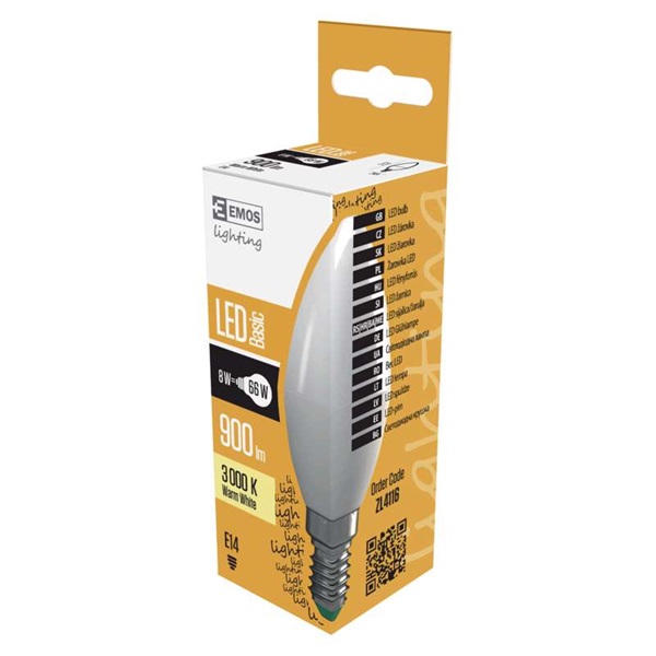 Emos LED izzó gyertya 8W E14 900lm meleg fehér (ZL4116)