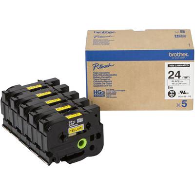 Feliratozó szalag 5 részes készlet Brother HGe-651V5 Szalagszín: Sárga Szövegszín: Fekete 24 mm 8 m Feliratozó szalag 5 részes készlet Brother HGe-651V5 Szalagszín: Sárga Szövegszín: Fekete 24 mm 8 m