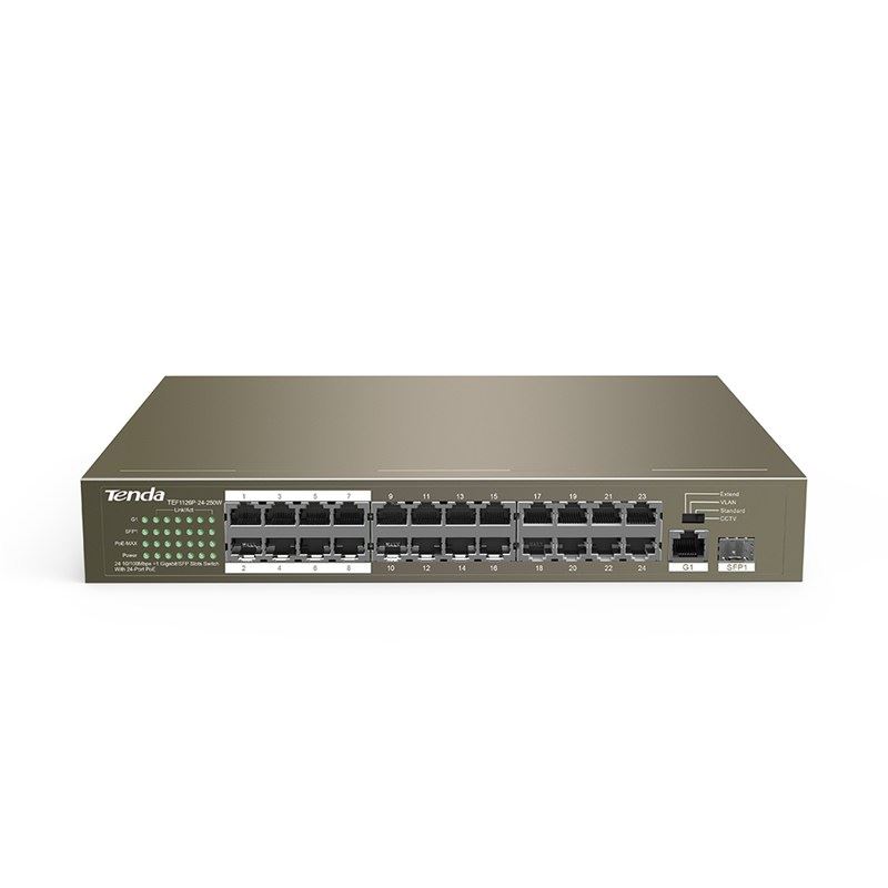 Tenda 10/100Mbps 24 portos PoE switch (TEF1126P-24-250W) Tenda 10/100Mbps 24 portos PoE switch (TEF1126P-24-250W)