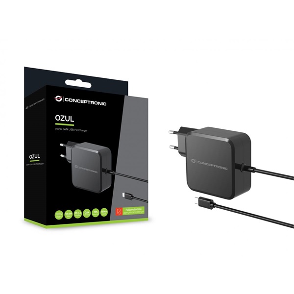Conceptronic   OZUL05BE USB-C  100W 3,3-21V 1,8m  Univerzális Töltő adapter Fekete 