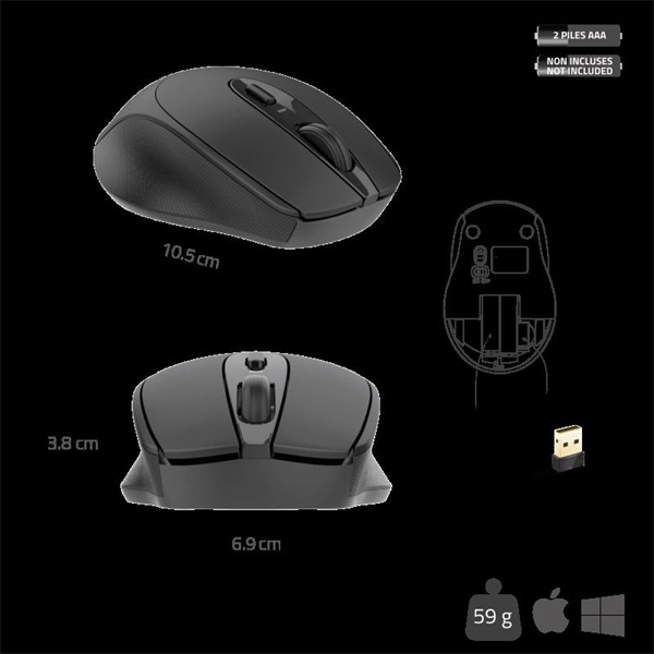 Advance vezeték nélküli FEEL WIRELESS  1600 DPI  4 gomb Egér Fekete 
